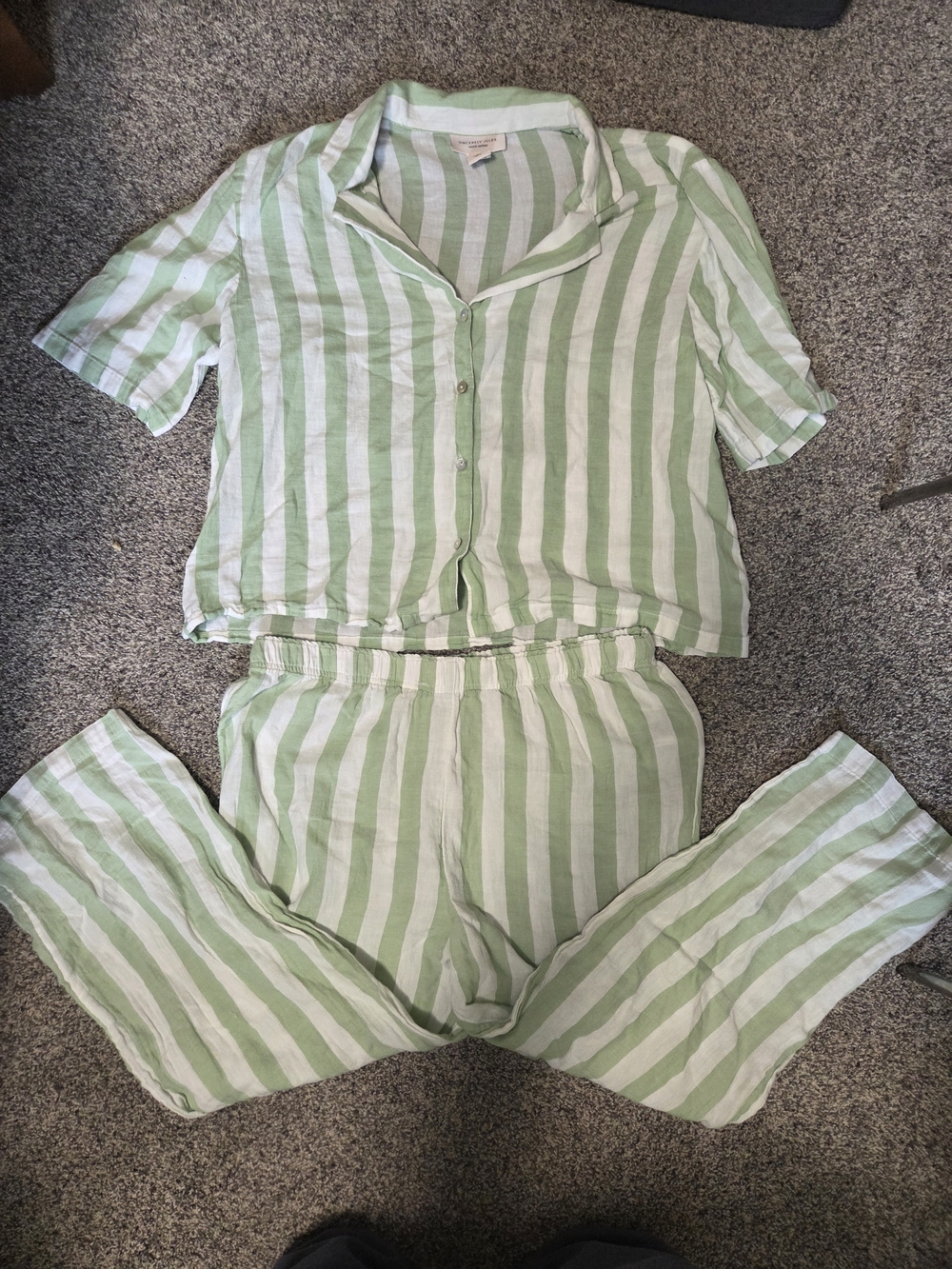 Sincerly Jules Womens Green and White Striped Pajama Set